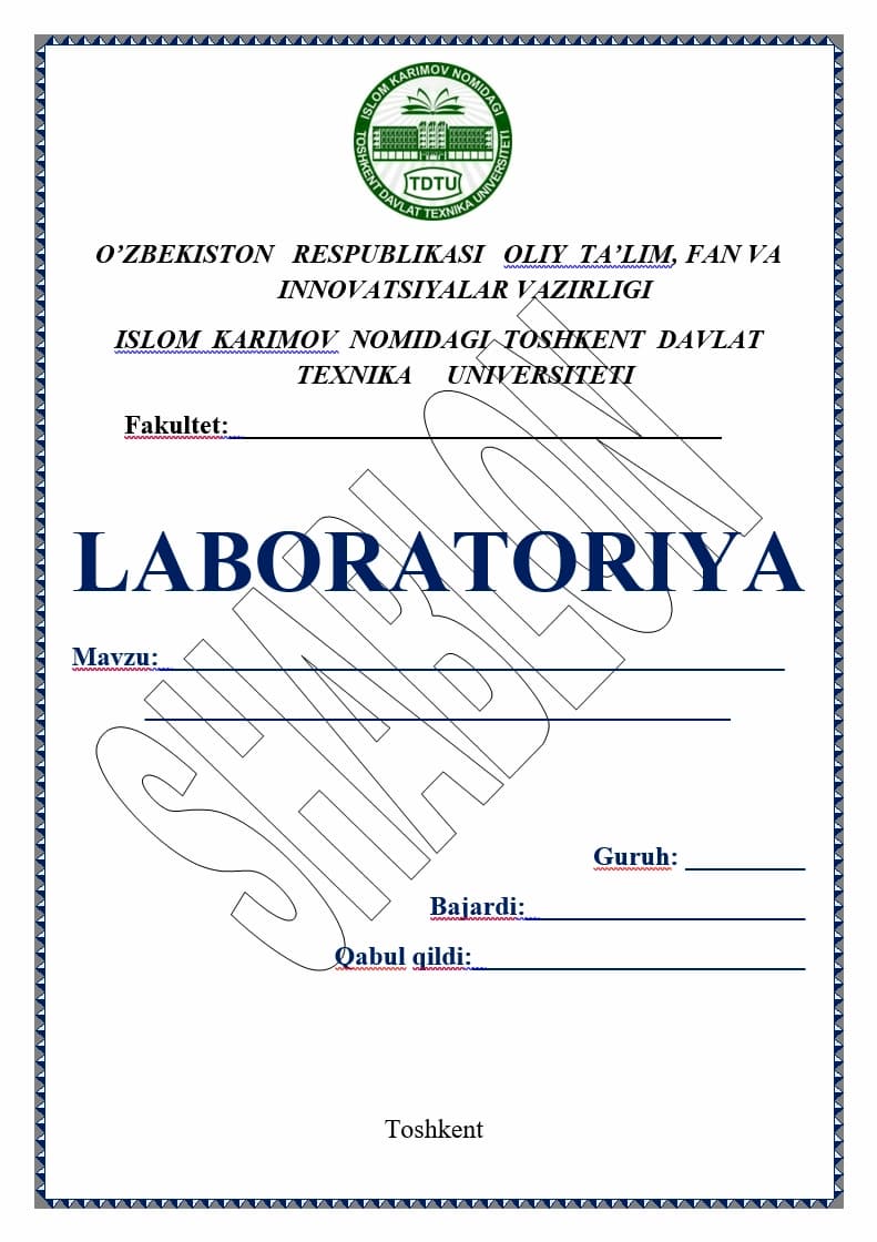 Laboratoriya ishi yuzi TDTU