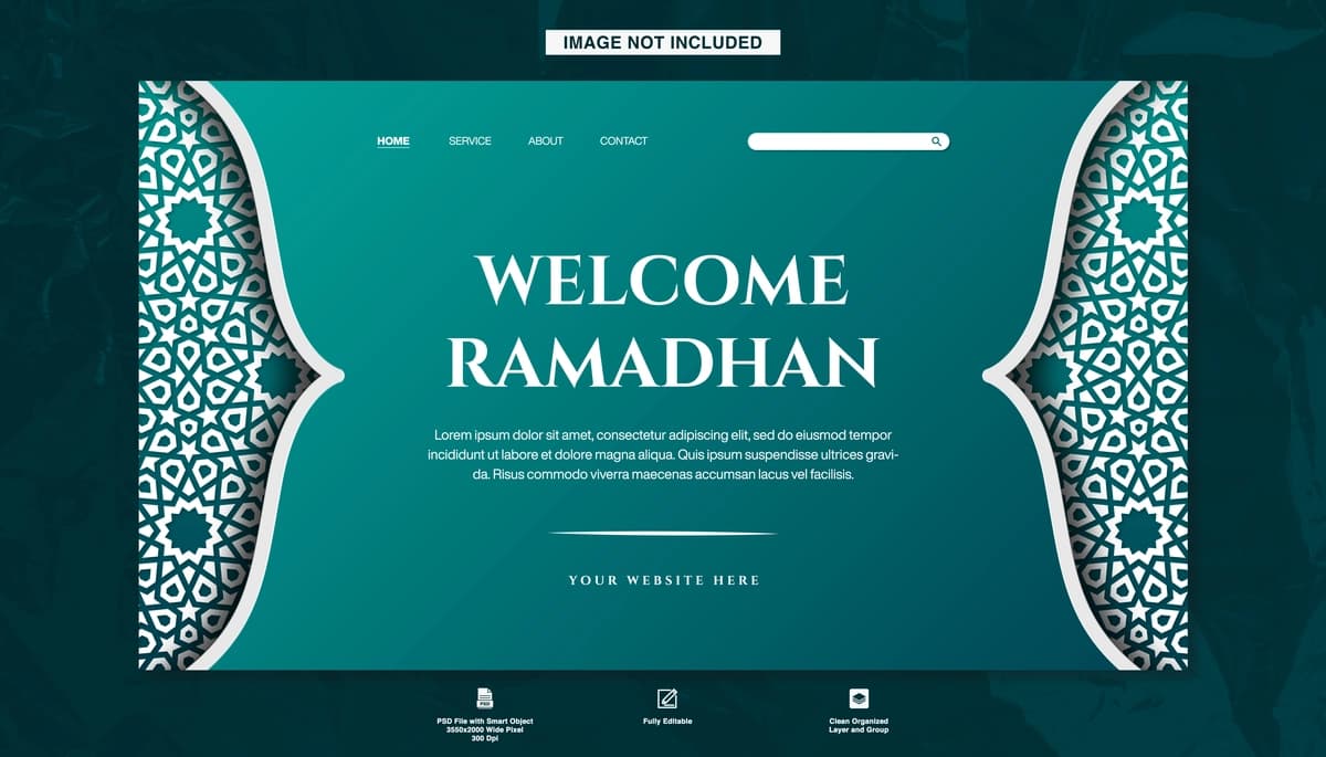 Xush kelibsiz Ramazon oyi ochilish sahifasi banner shablonining ko‘k gradient mavzusi | Welcome ramadhan landing page banner template blue gradient theme