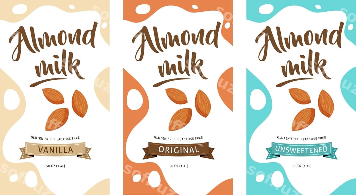 Badem sut illustratsiyasi paketi | Almond milk illustration package