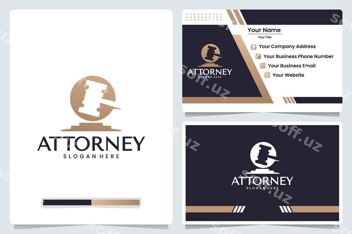 Advokat chaku logotipi dizayni biznes kartochkasi | Attorney hammer logo design business card