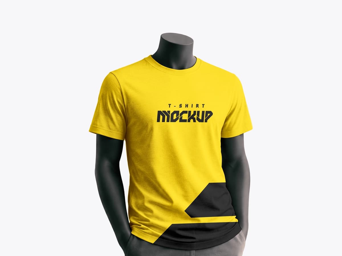 Sariq futbolka maketi qora maneken | Yellow t shirt mockup black mannequin