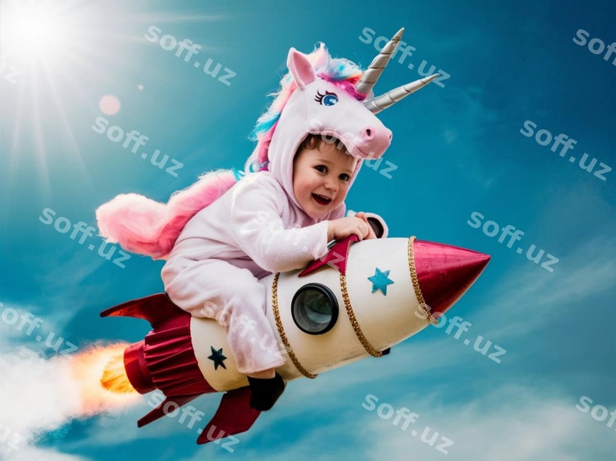 Binafshe unikorn kostyum osmon uchmoqda | Baby pink unicorn costume is flying sky