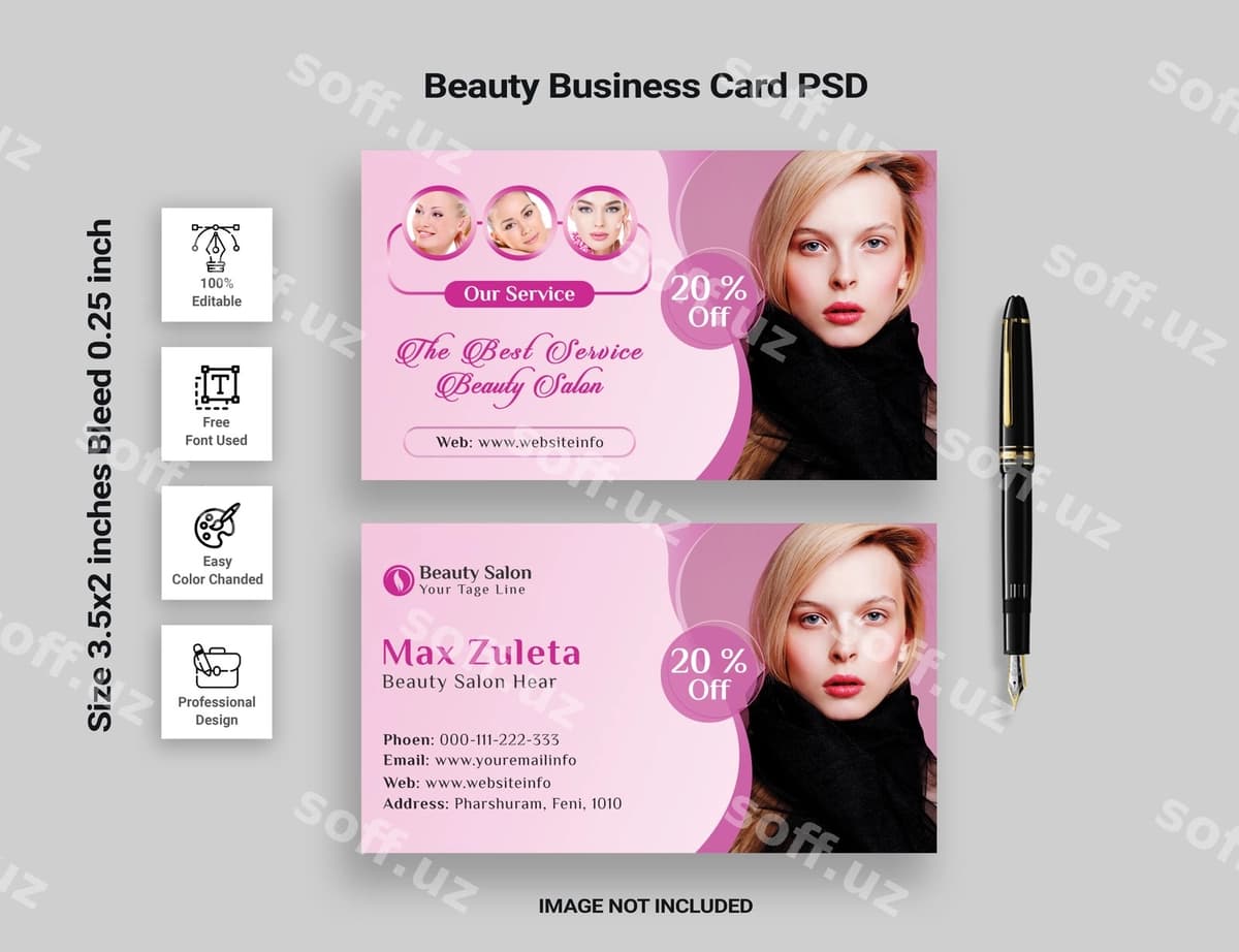Go'zalik salon biznes karta PSD | Beauty salon business card psd