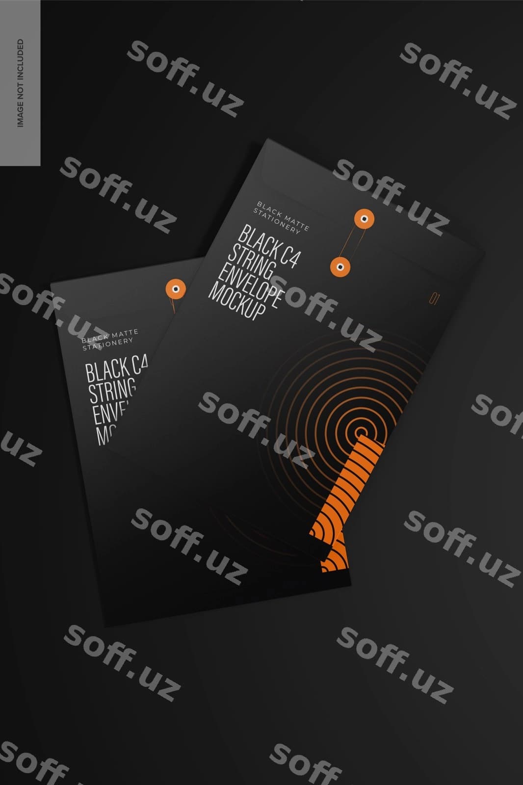 Qora C4 ip konvertlar namuna joylangan | Black c4 string envelopes mockup stacked