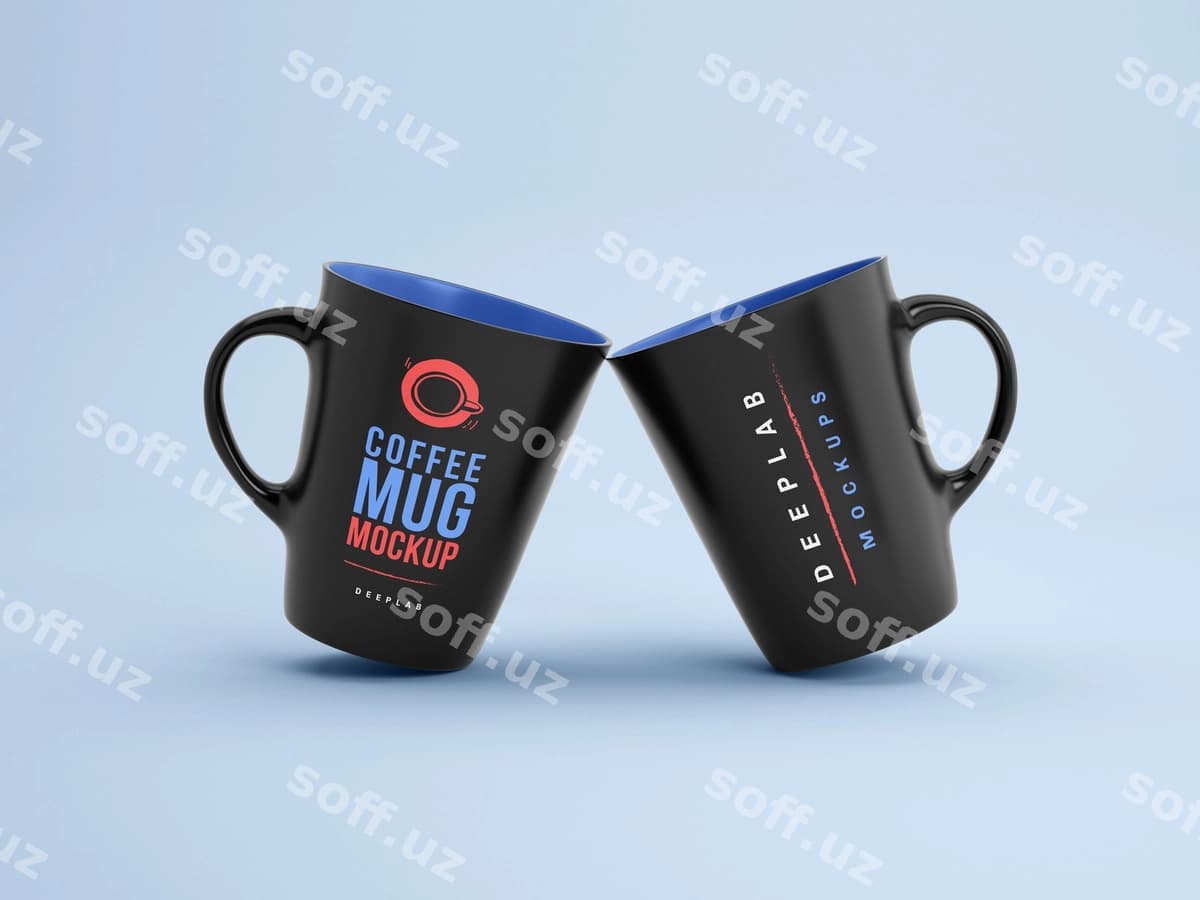 Qora pialalar, rangi tahrir qilish mumkin bo'lgan mockup | Black mugs with editable color mockup