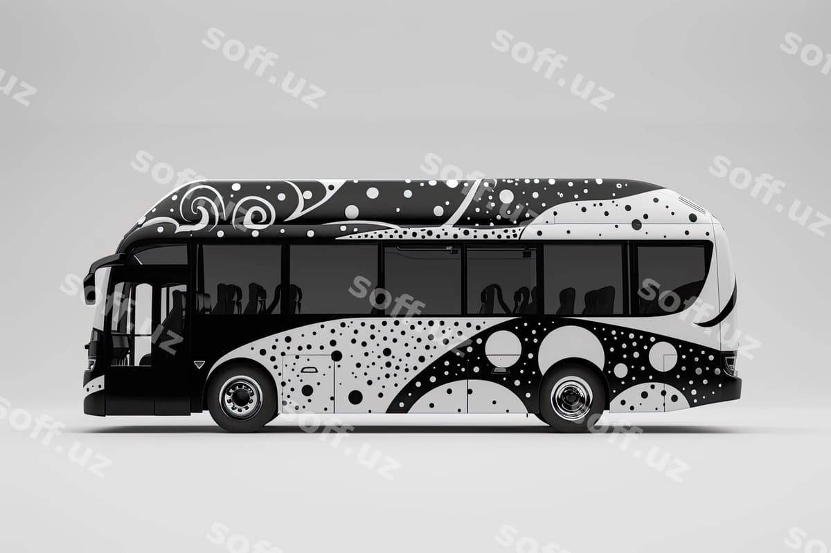 Qora oq dizaynli qora oq avtobus | Black white bus with black white design