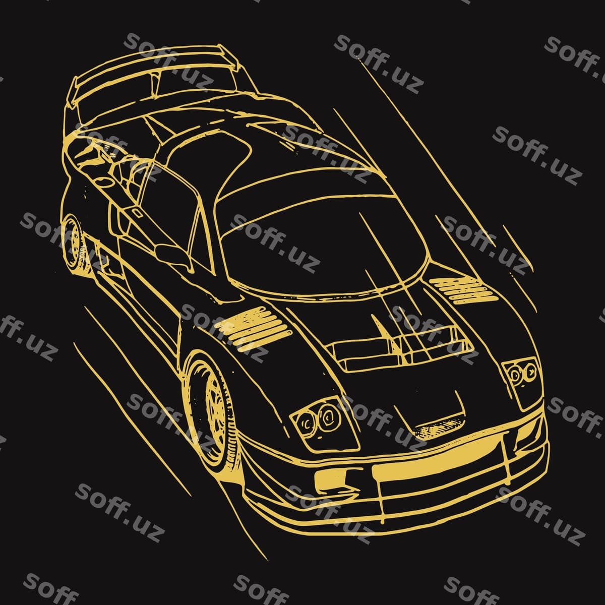 Qora sariq rasm mashina chizma san'ati | Black yellow image car line art