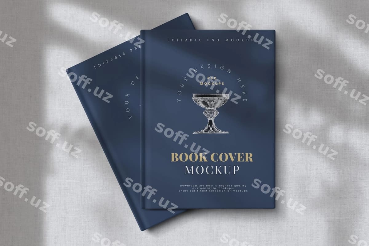 Kitob varaqi namuna PSD tahrir qilish mumkin bo'lgan dizayn | Book cover mockup psd editable design