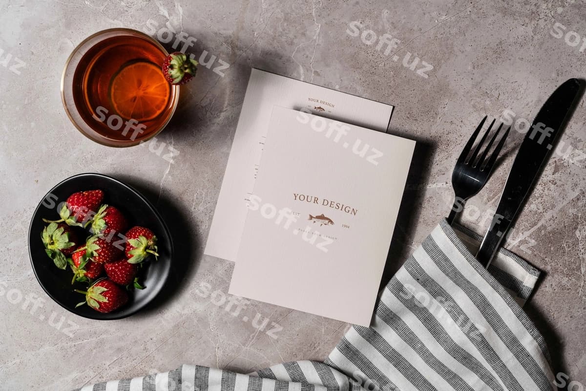 Brunch menyusi namunasi sahnasi bilan | Brunch menu mock up with scene