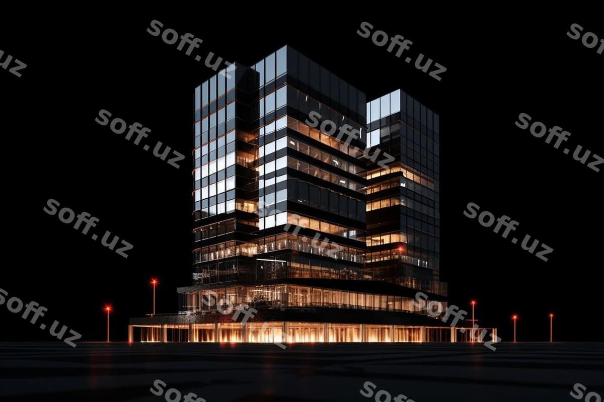 Binoning tun si yorug'liklar bilan yoritilgan. | Building night is lit up with lights