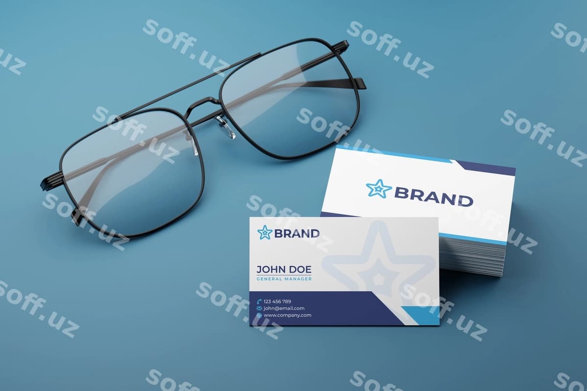 Biznes vizitkai namunasi ko'z qo'llari bilan | Business card mockup with glasses
