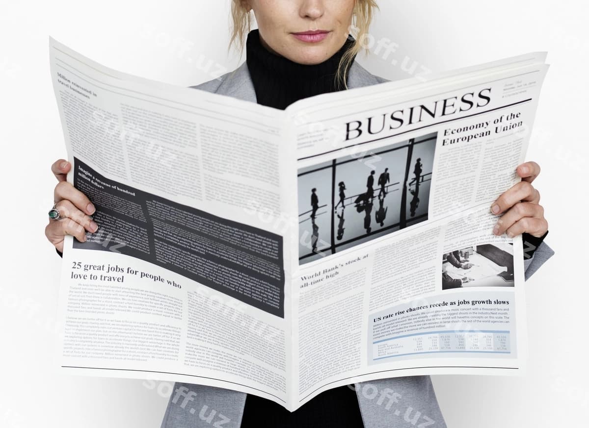 Biznes ayol gazeta o'qiy kontseptsiya | Business woman reading newspaper concept