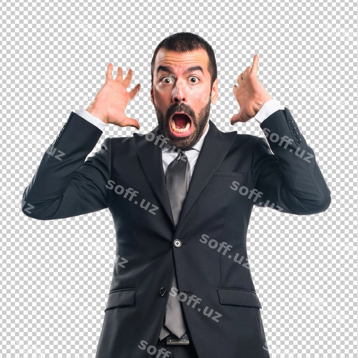 Bisnesmen hayot harakatini qilayotgan | Businessman doing surprise gesture