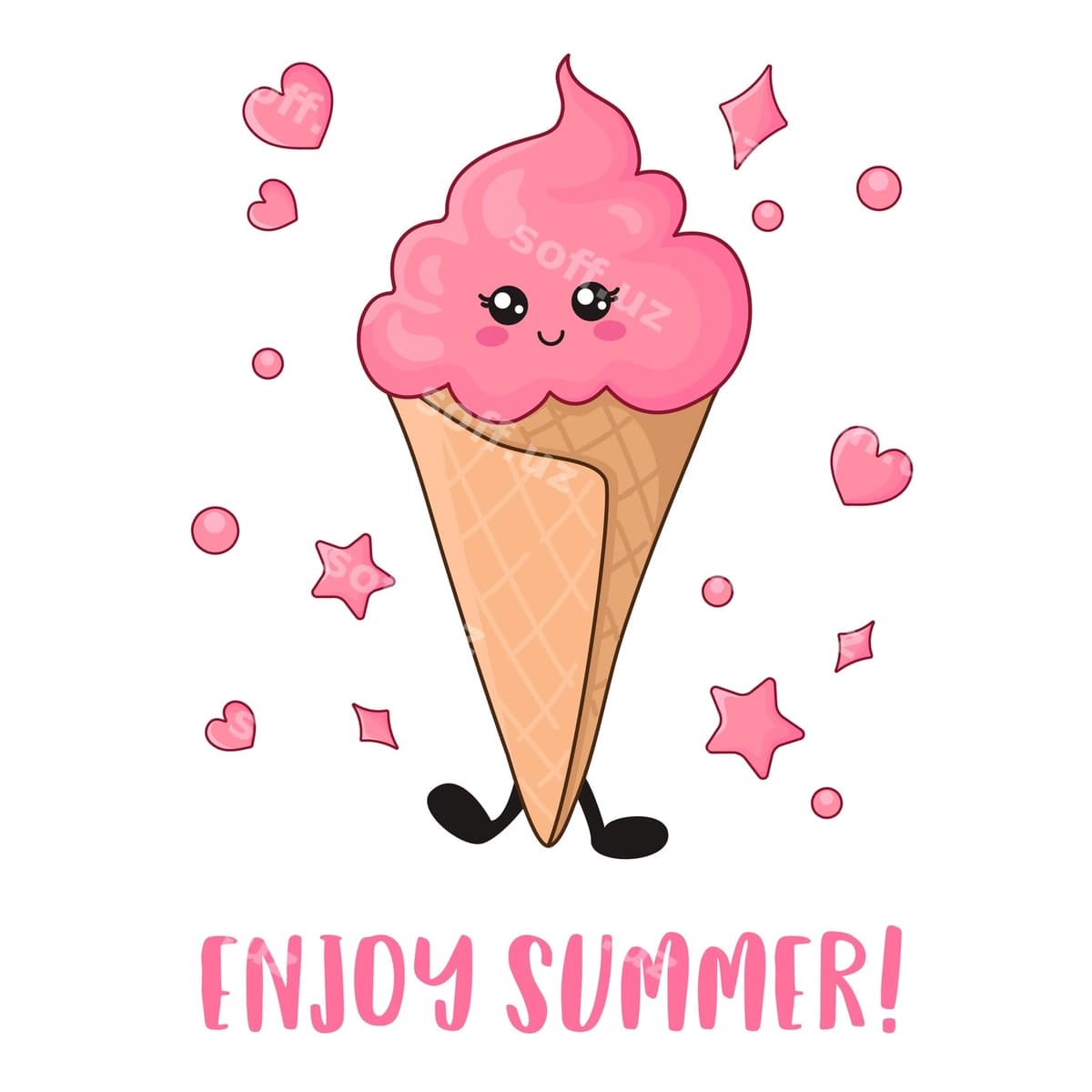Kartochka kawaii pink va oq morozhenoye | Card with kawaii pink ice cream white