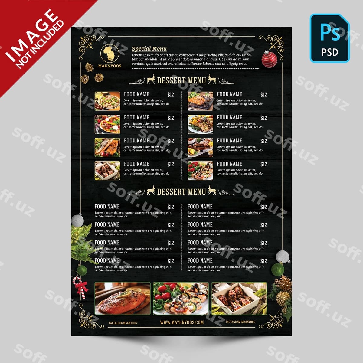 Noel kitob menyu tomon 02 shablon | Christmas book menu side 02 template