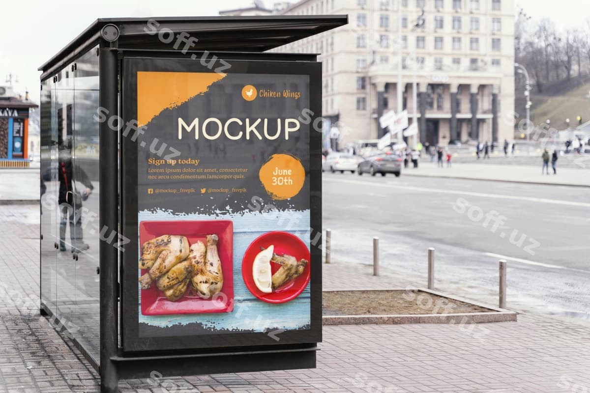 Shahar ovqat reklama doosi namunasi | City food billboard mock up