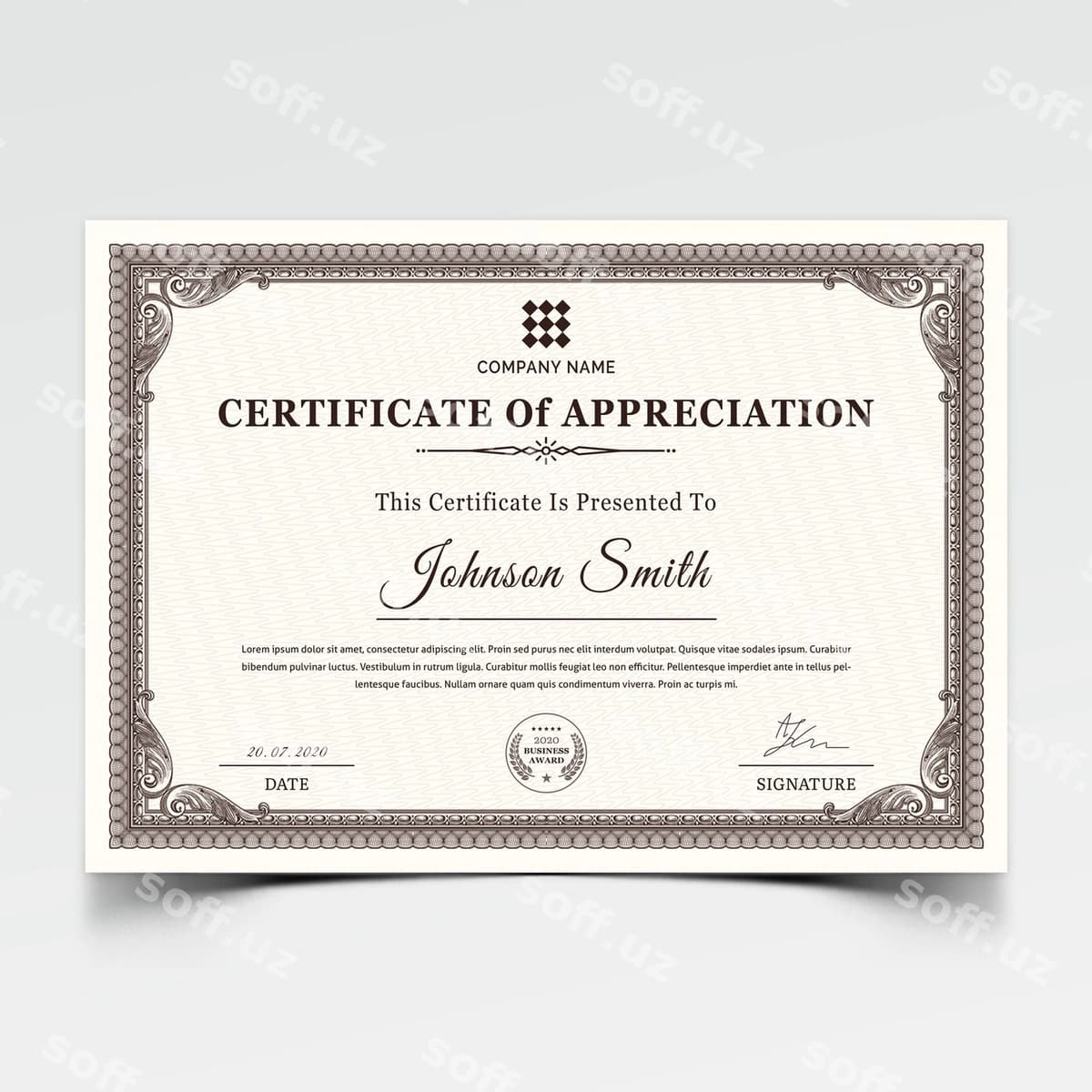 Klassik sertifikat berish shabloni | Classic certificate award template