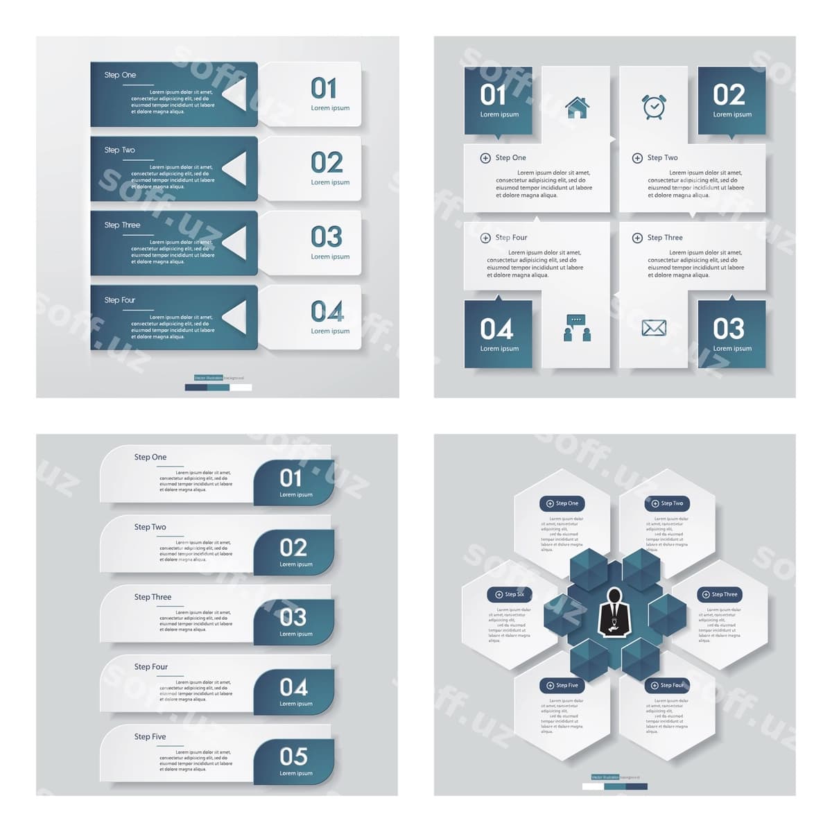 4-to'plam ko'k rangli dizayn shabloni | Collection 4 blue color design template