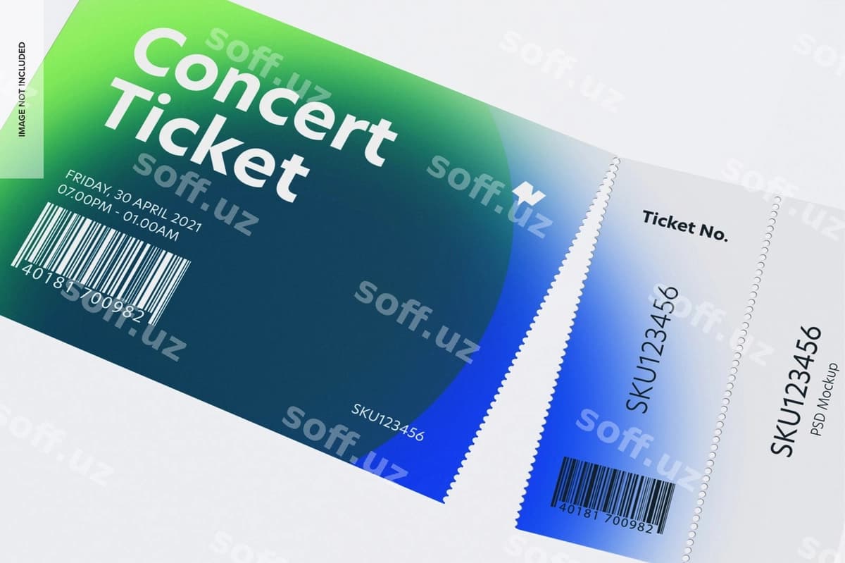 Konsert chiptasi mockup yaqin rasm | Concert ticket mockup close up