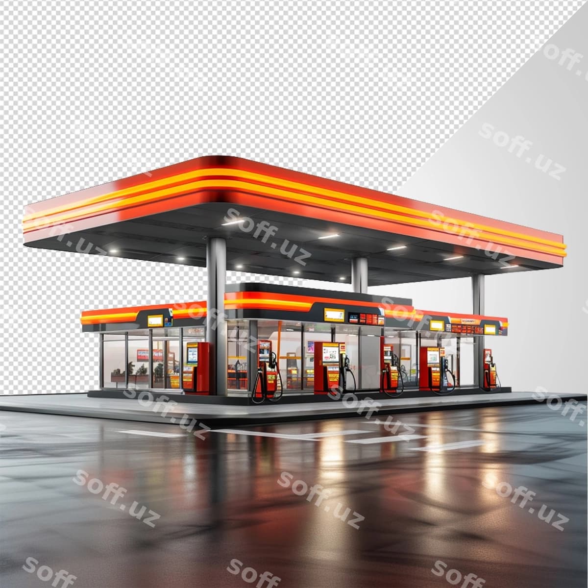Zamonaviy yoqilg'i quyish shoxobchasi png | Contemporary petrol station canopy png