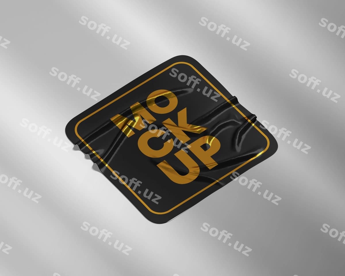 Gichkin stiker namunasi soya bilan | Crumpled sticker mockup with shadow