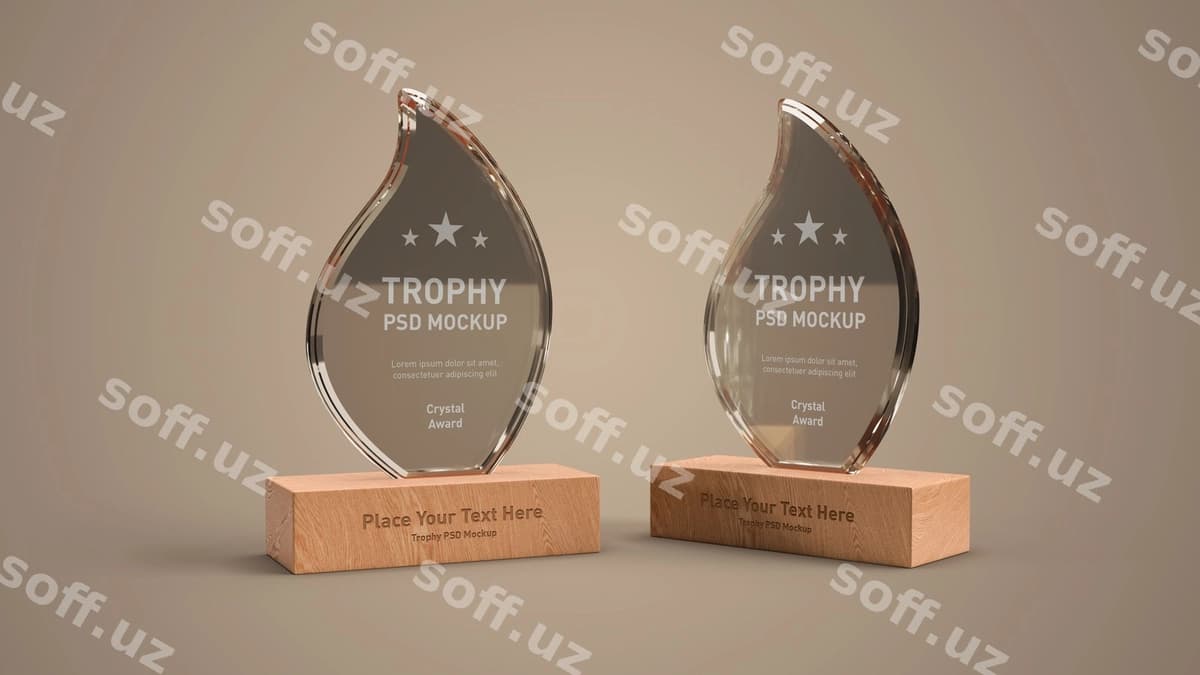 Kristall sohibi namunasi | Crystal trophy mockup