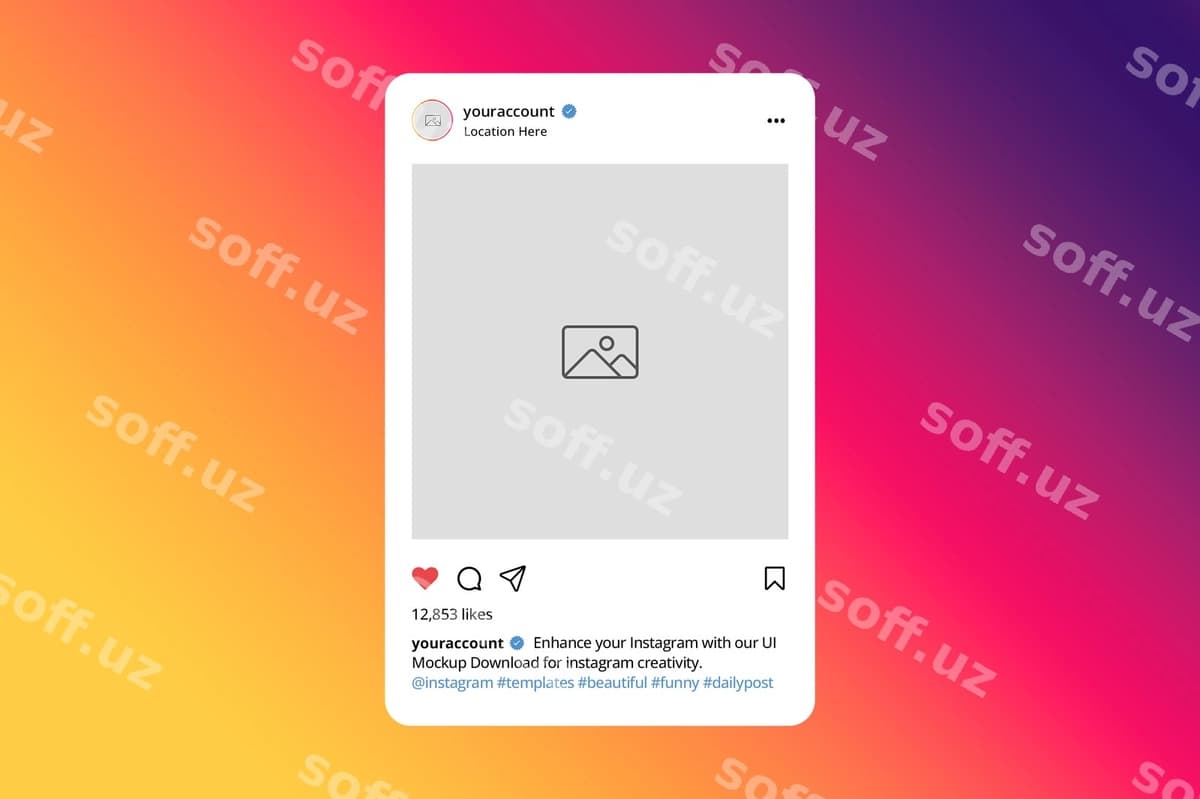 Egri instagram foydalanuvchi interfeysi post maketi | Curve instagram ui post mockup