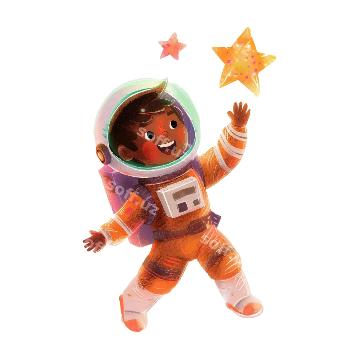 Yoqimli kosmonavt yulduzni ushlaydigan akvarel 9 | Cute astronaut catching star watercolor 9