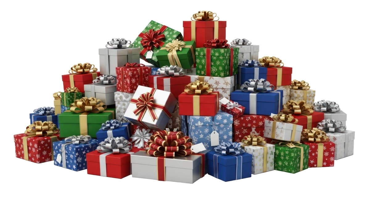 Qizil yashil ko'k, shu jumladan kamon lentalari bilan rangli sovg'a qutilarini to'plang | Pile colorful gift boxes with ribbons bows including red green blue