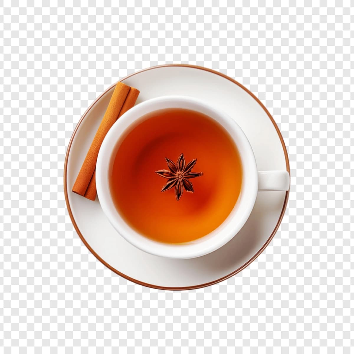 Yuqori ko'rinishdagi dolchin choyi izolyatsiyalangan shaffof fon | Top view cinnamon tea isolated transparent background
