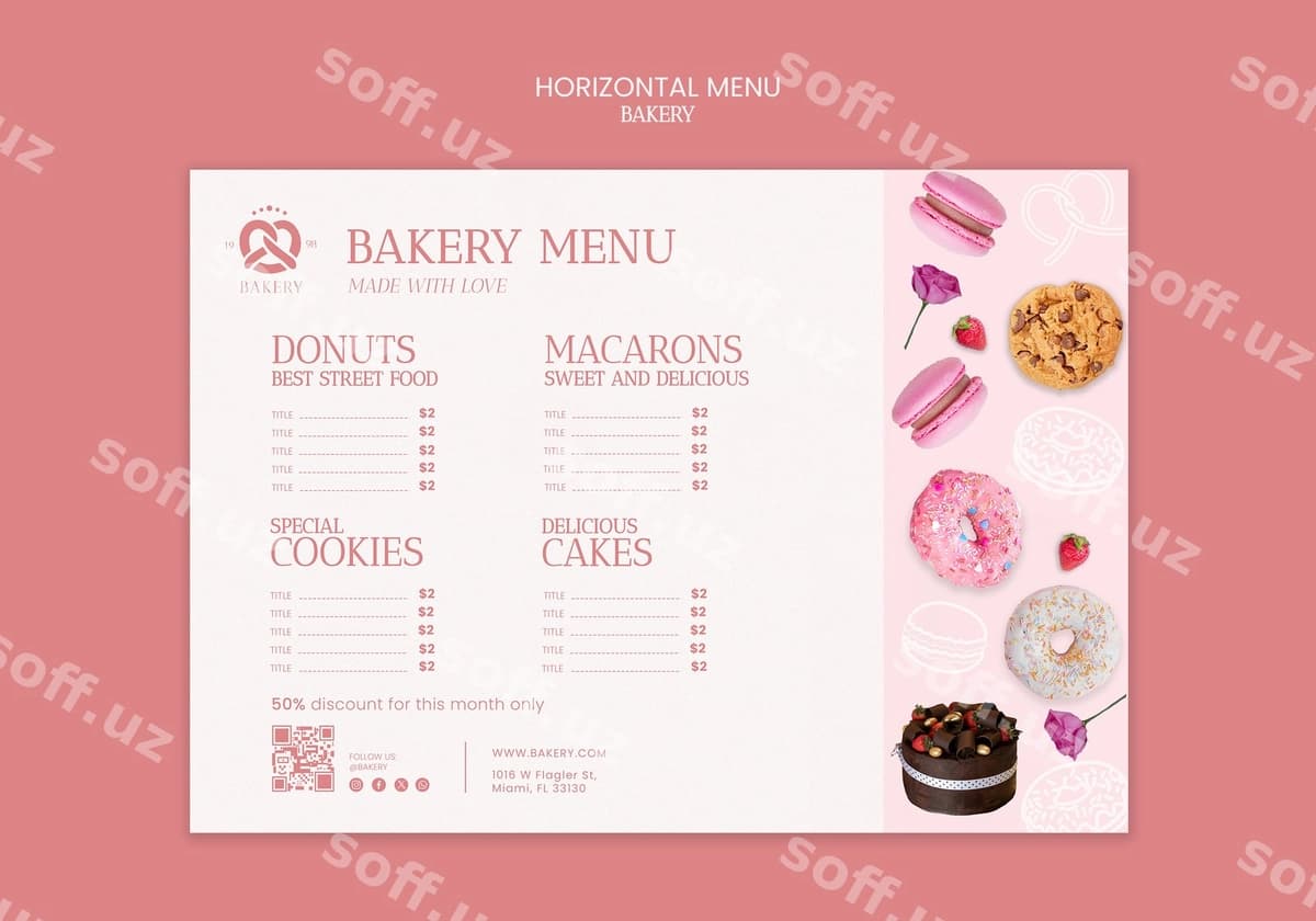 Mazali pechene mahsulotlari shabloni | Delicious baked goods template