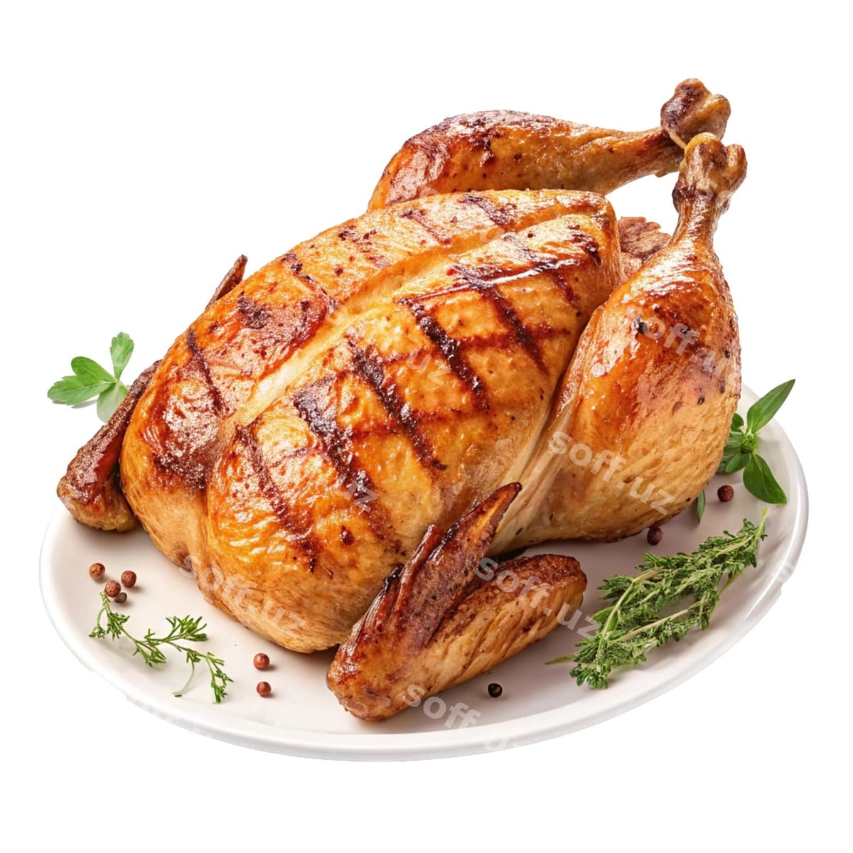 Mazali qovurilgan tovuq oq likop | Delicious roasted chicken white plate
