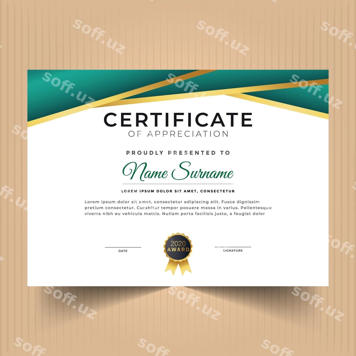 Dizayn sertifikat qadr-qimmatlilik shabloni | Design certificate appreciation template