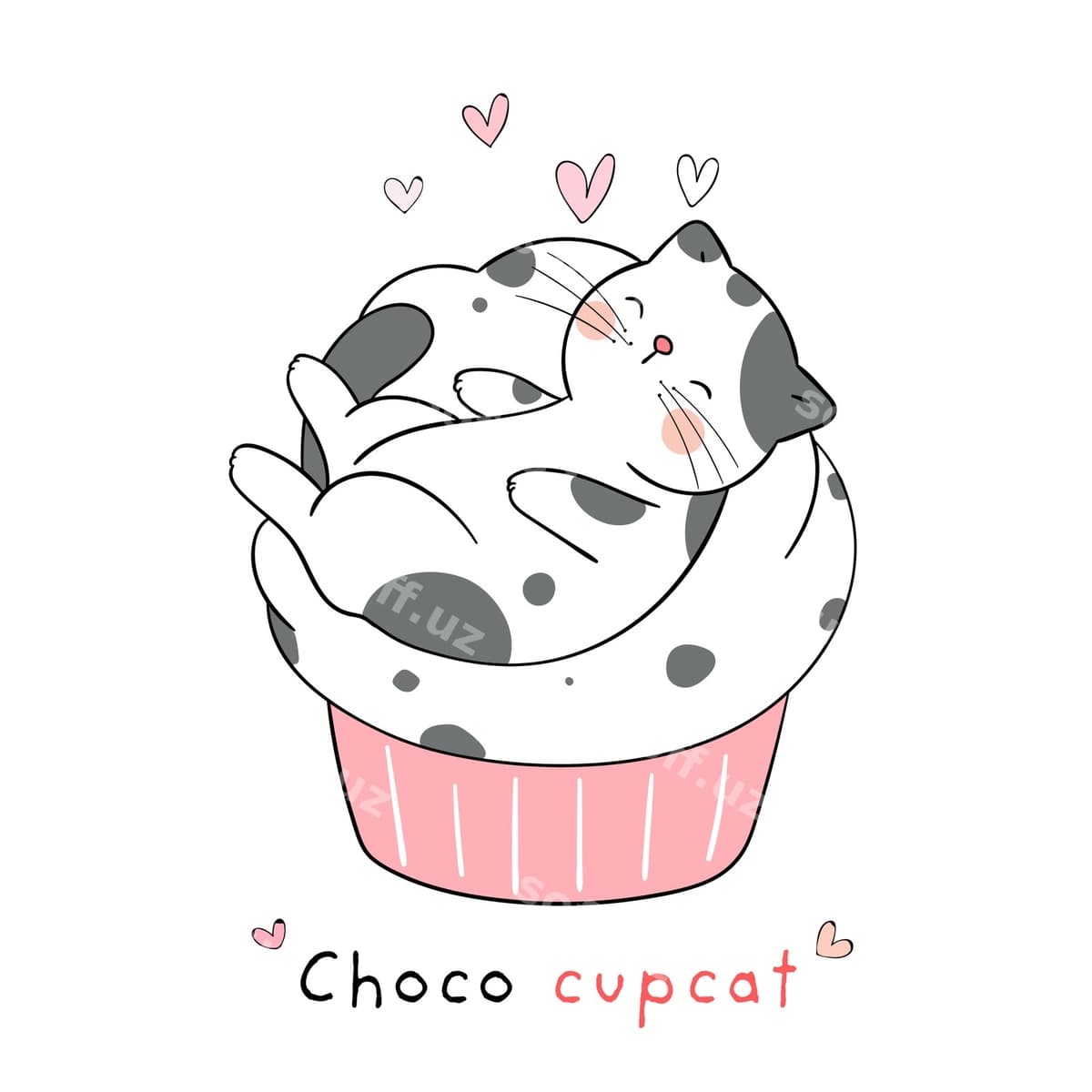 Chiring mushuk uyquvchi kupkake oq fonda ajralangan | Draw cat sleeping cupcake isolated white
