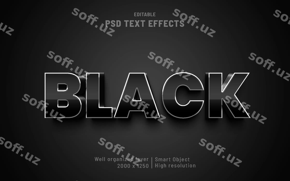 Tahrirlanadigan matn effekti qora metall uslubi | Editable text effect black metal style