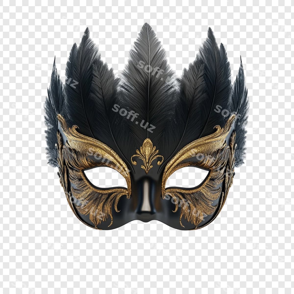 Nukhutli qora oltin Venetsiya maskasi | Elegant black gold venetian mask