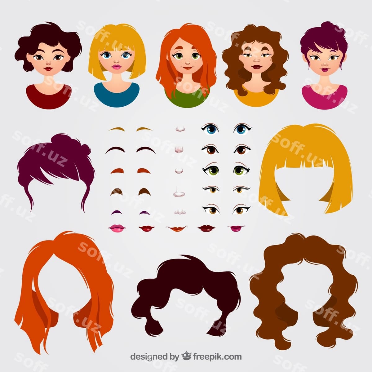 Ayollar avatarlari elementlarni oʻz ichiga oladi | Female avatars pack elements