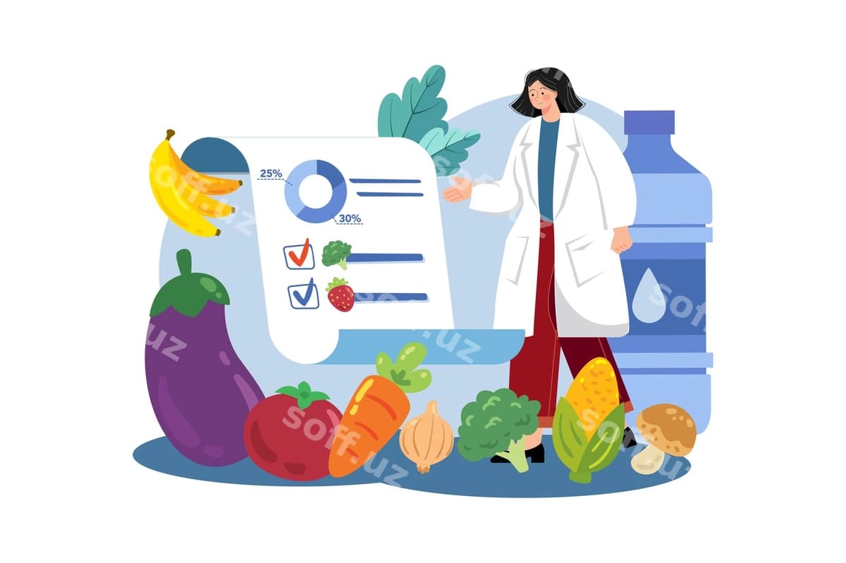 Ayol ovqatlanish mutaxassis-shifokori eslatma beradi. | Female nutritionist doctor gives notes