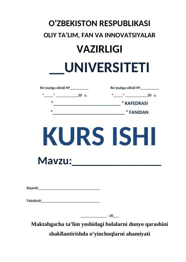 Maktabgacha ta’lim yoshidagi bolalarni dunyo qarashini shakllantirishda oʻyinchoqlarni ahamiyati