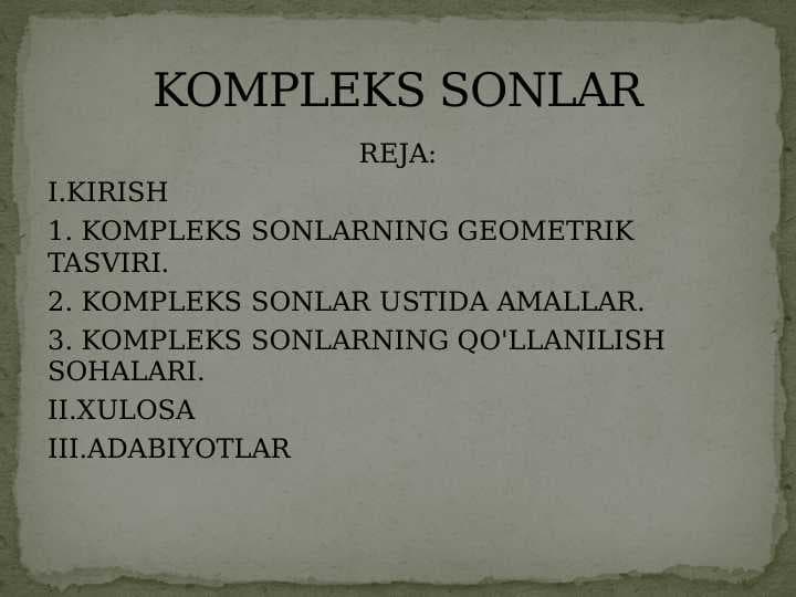 KOMPLEKS SONLAR