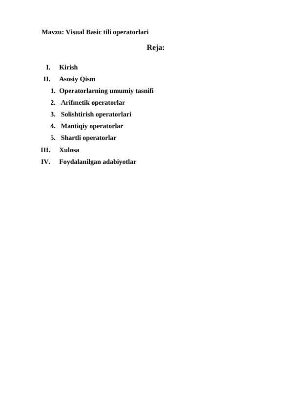 Visual Basic tili operatorlari