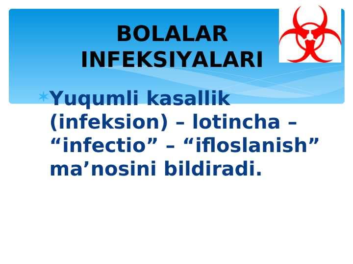 BOLALAR INFEKSIYALARI