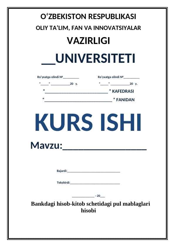 Bankdagi hisob-kitob schetidagi pul mablaglari hisobi