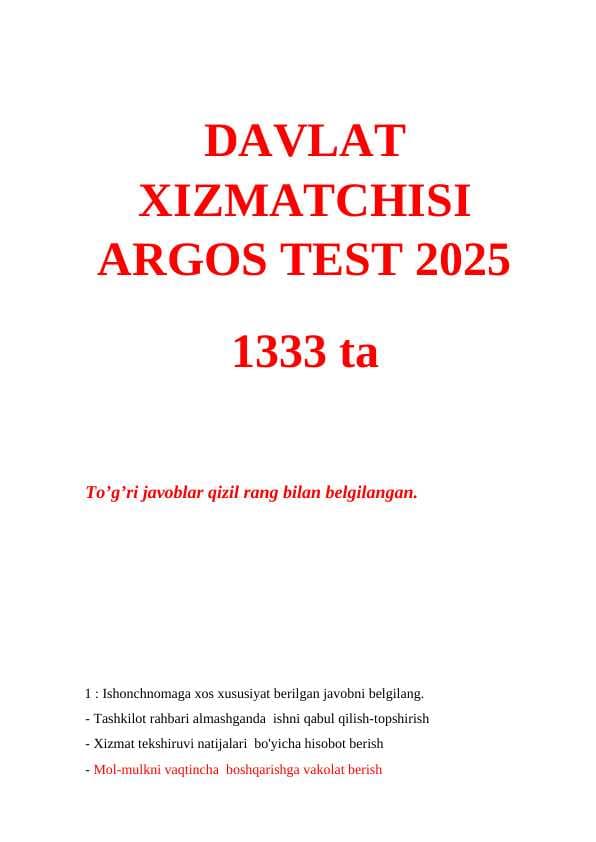 DAVLAT  XIZMATCHISI  ARGOS TEST 2025