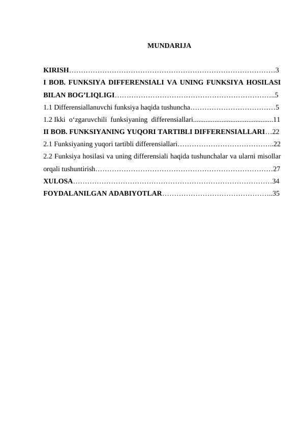 Funksiyaning yuqori tartibli differensiallari..docx