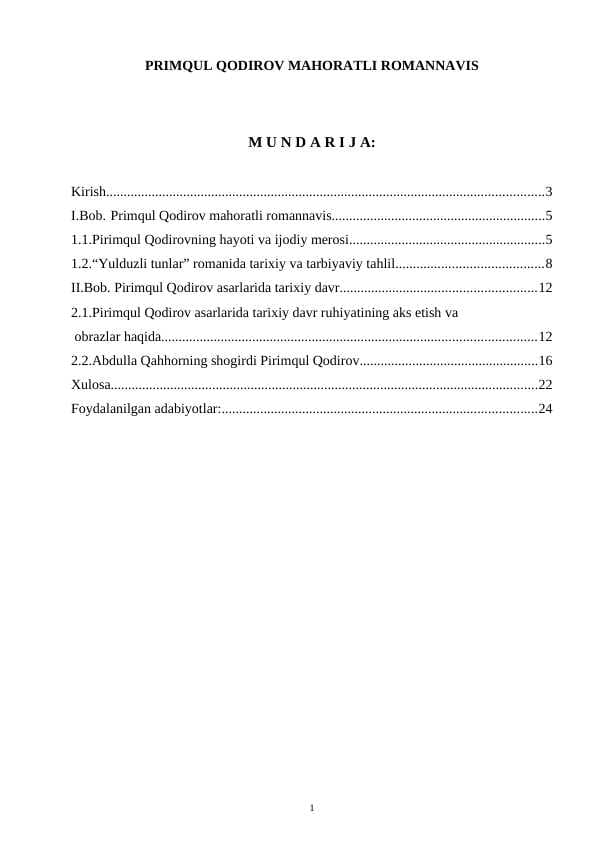 PRIMQUL QODIROV MAHORATLI ROMANNAVIS