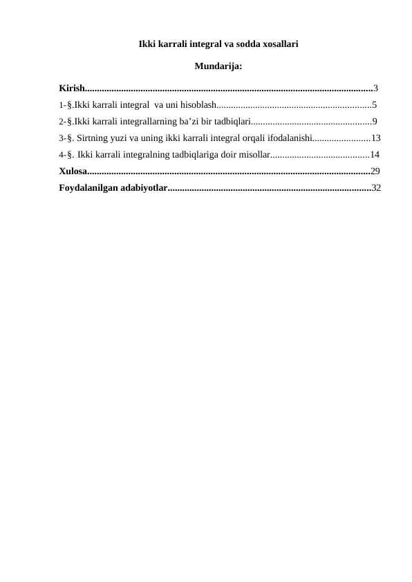 Ikki karrali integral va sodda xosallari