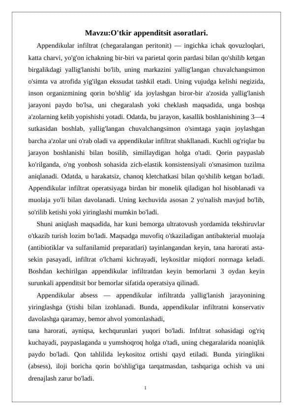 O'tkir appenditsit asoratlari