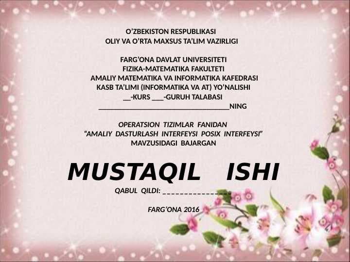 AMALIY  DASTURLASH  INTERFEYSI  POSIX  INTERFEYSI