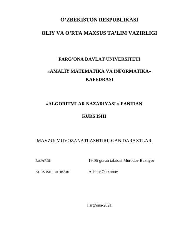 MUVOZANATLASHTIRILGAN DARAXTLAR